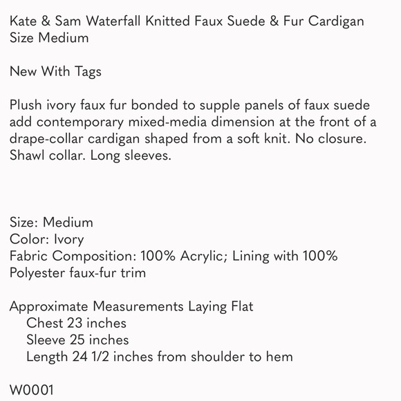 Kate & Sam Waterfall Sweater Cardigan Faux Suede & Fur Front Shawl Collar knit L - Picture 7 of 7